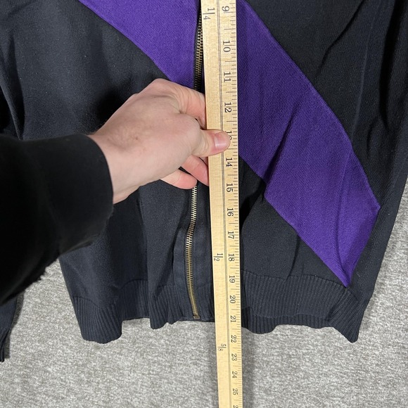 Lauren Ralph Lauren Sweater Womens Medium Black Purple Stripe Full Zip Crest - Picture 4 of 7